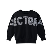 SkipStars Round Neck Embellished Sweat Shirt ,Gray and Black