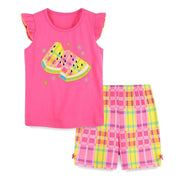 Rosa Kleinkind Mädchen Wassermelone Spaß 2-teiliges Set Baby Mädchen T-Shirt und kurze Outfits