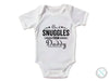 a white onesuit with the words, west snuggles run daddy