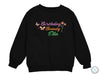 a black sweatshirt with the words birthday beauty ella printed on it