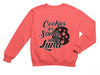 a pink sweatshirt with the words cookies for santa with a lunch on it