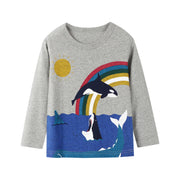 SkipStars Boys Long Sleeve Shark Print Grey Top