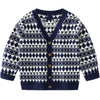 SkipStars Full Sleeve Striped Pattern Button Through Boys Cardigan, Blue