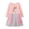 Long Sleeves Spearkly Unicorn Believe Theme Cotton Girls Dress in Pink