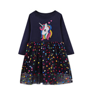 SkipStars Magical Unicorn Tulle Dress, Navy Blue