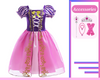 Von Prinzessin Rapunzel inspiriertes Kurzarmkleid für Mädchen