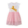 Kurzärmliges fliegendes Einhorn mit goldenen Sternen Mädchenkleid in Pink | Kleinkind Kind Baby Mädchen Kleid Geschenk Prinzessin Mädchen Kleider Tücher 2-8 Jahre