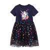 Einhorn Design Blau Kurzarm Mädchen Sommer Tutu Kleid