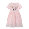 Kleine Prinzessin Cat Pattern Pink Kurzarm Sommerkleid