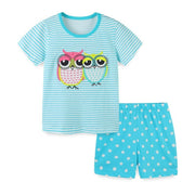 Blaues Kurzarm-Kleinkind-Mädchen-niedliches Eulen-Design 2-teiliges T-Shirt und Shorts-Set